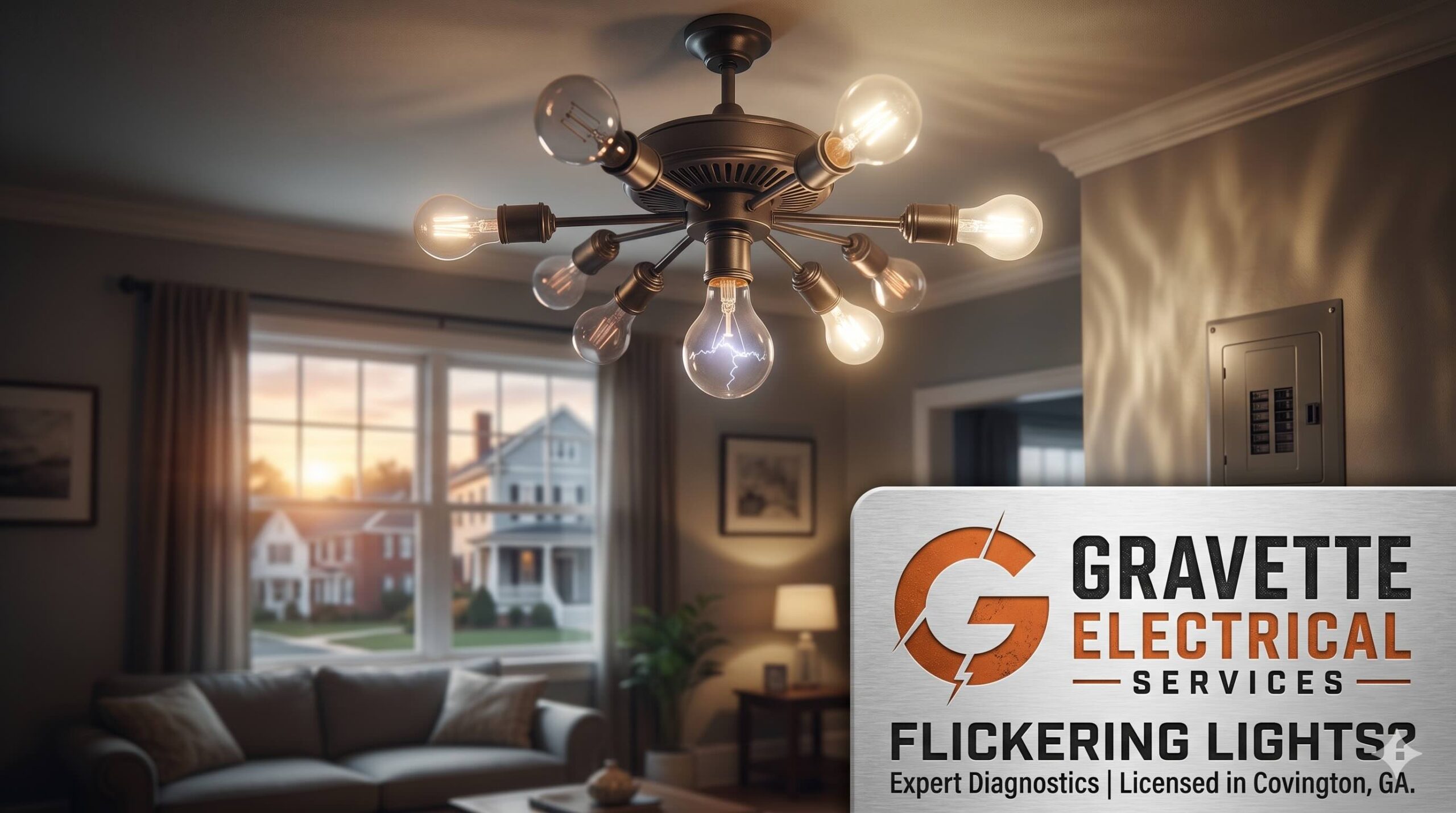 Flickering lights repair services by Gravette Electrical Services in Covington GA.